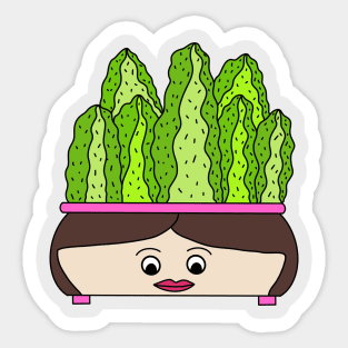 Cute Cactus Design #120: Cacti Growing Out Of A Cute Face Pot Sticker